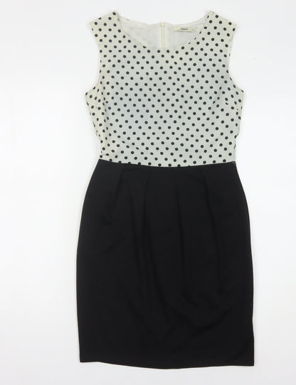 Oasis Women's Black & Ivory Polka Dot Dress, Size 8