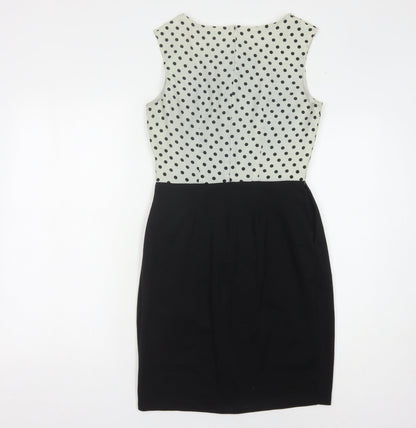 Oasis Women's Black & Ivory Polka Dot Dress, Size 8