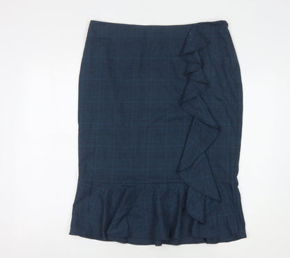 Marks and Spencer Women's Blue Check Pencil Skirt Size 16