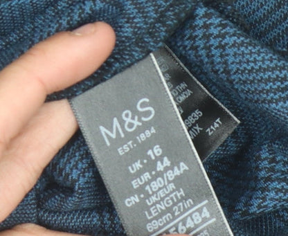 Marks and Spencer Women's Blue Check Pencil Skirt Size 16