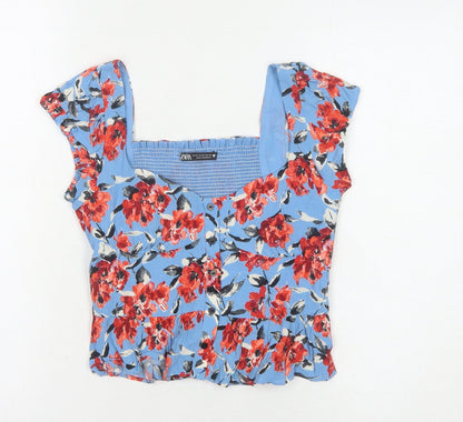 Womens UK Size XS Zara Blue Cropped Blouse