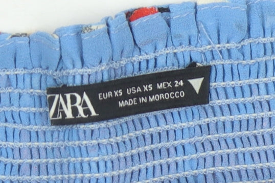 Womens UK Size XS Zara Blue Cropped Blouse