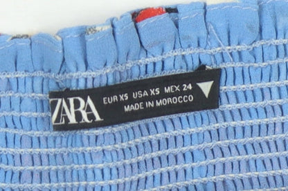 Womens UK Size XS Zara Blue Cropped Blouse