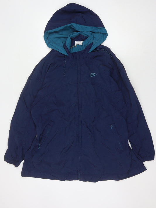 Nike Women's Blue Anorak Jacket L Hooded Sports