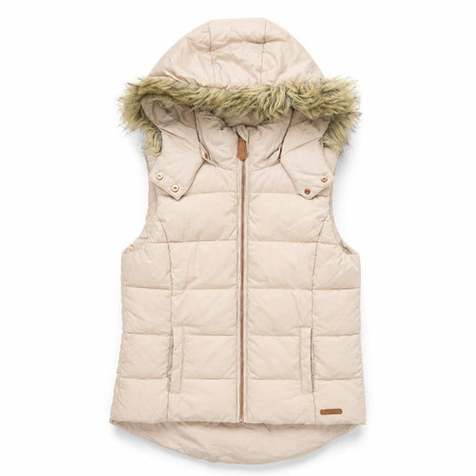 L.O.G.G. Girls Beige Puffer Jacket with Fur Hood, Size 11 Years