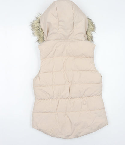 L.O.G.G. Girls Beige Puffer Jacket with Fur Hood, Size 11 Years
