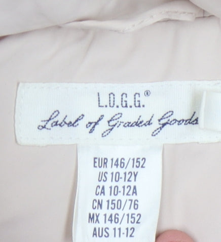 L.O.G.G. Girls Beige Puffer Jacket with Fur Hood, Size 11 Years