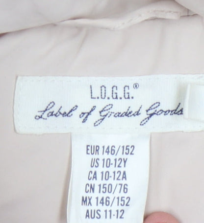L.O.G.G. Girls Beige Puffer Jacket with Fur Hood, Size 11 Years