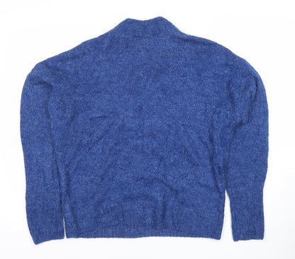 ICHI Women's Blue Mock Neck Pullover Jumper Size M