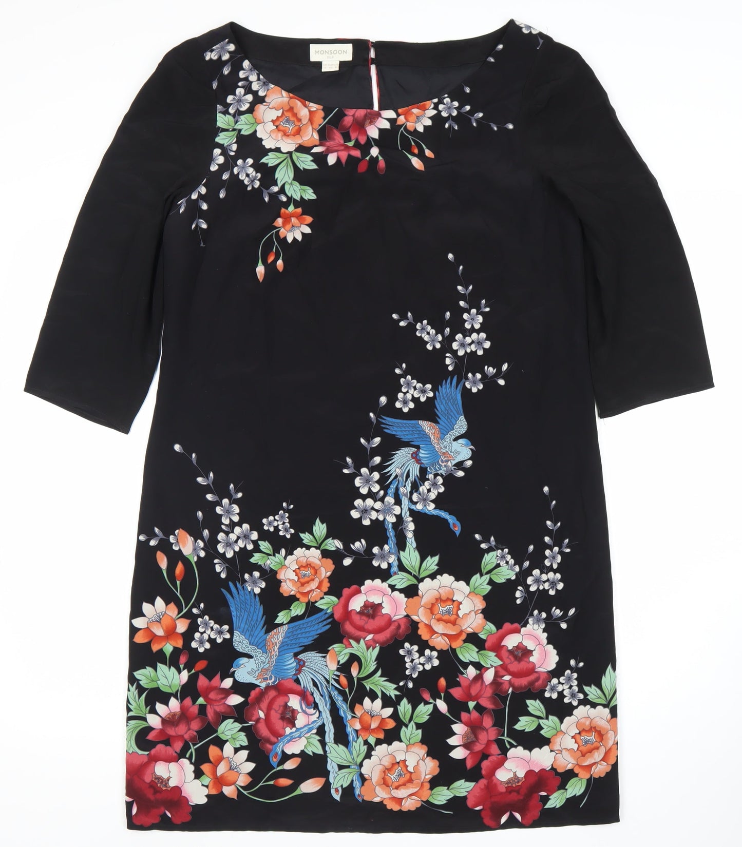 Monsoon Women's Black Silk Floral Shift Dress Size 12