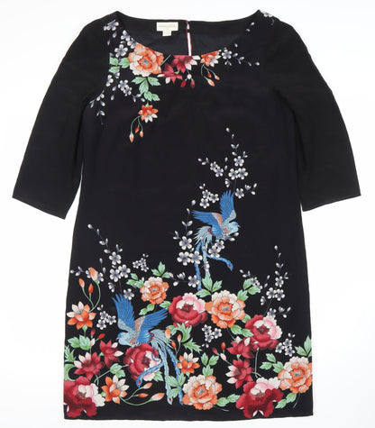 Monsoon Women's Black Silk Floral Shift Dress Size 12