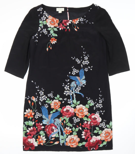 Monsoon Women's Black Silk Floral Shift Dress Size 12