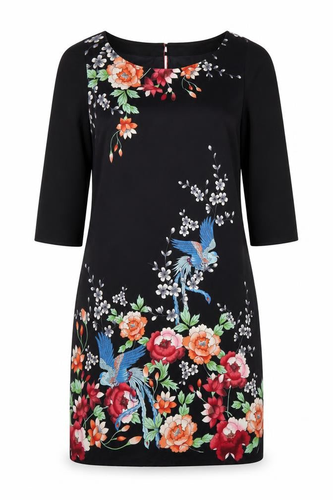 Monsoon Women's Black Silk Floral Shift Dress Size 12