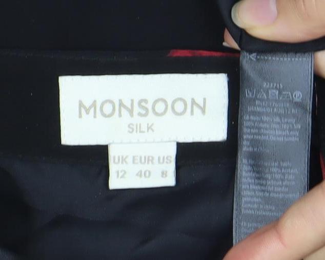 Monsoon Women's Black Silk Floral Shift Dress Size 12