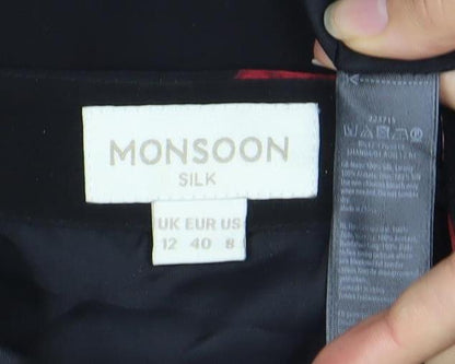 Monsoon Women's Black Silk Floral Shift Dress Size 12