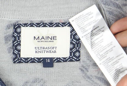 Womens UK Size 14 Maine New England Grey Cardigan Jumper
