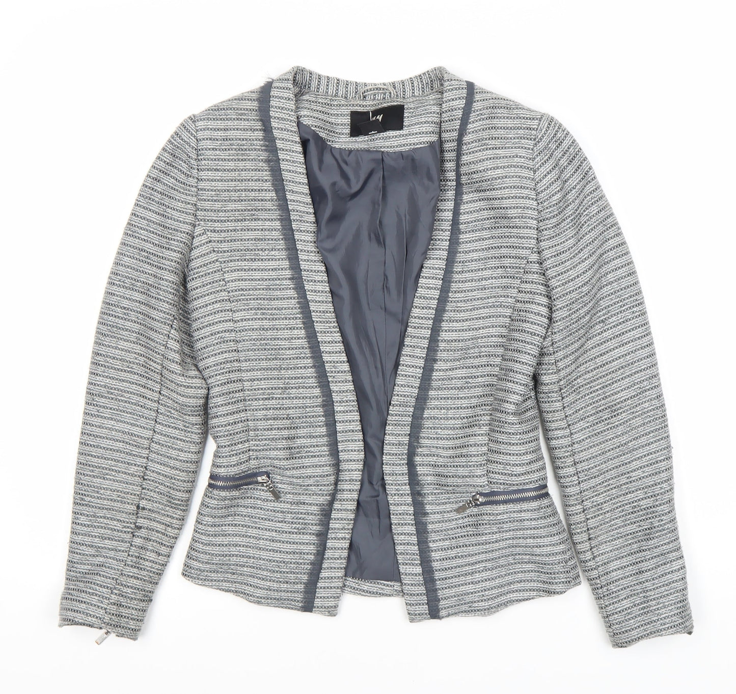 H&M Women’s Grey Blazer, Size 6, Stripe Pattern, Shawl Lapel