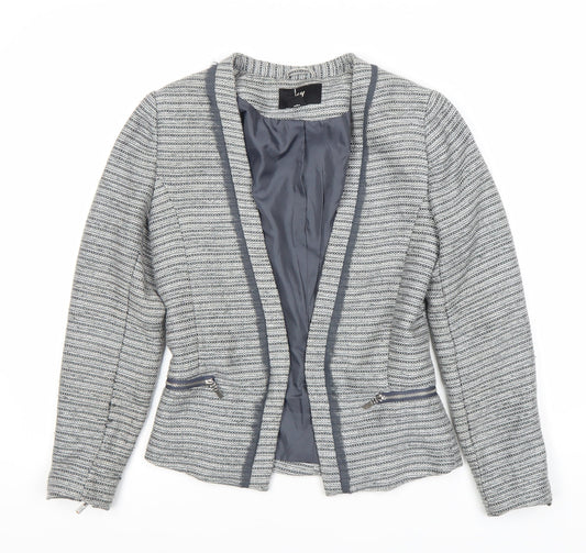 H&M Women’s Grey Blazer, Size 6, Stripe Pattern, Shawl Lapel