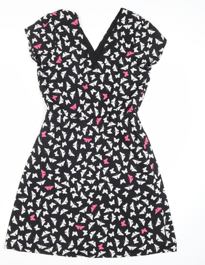 Debenhams Women's Black Butterfly A-Line Dress Size 8
