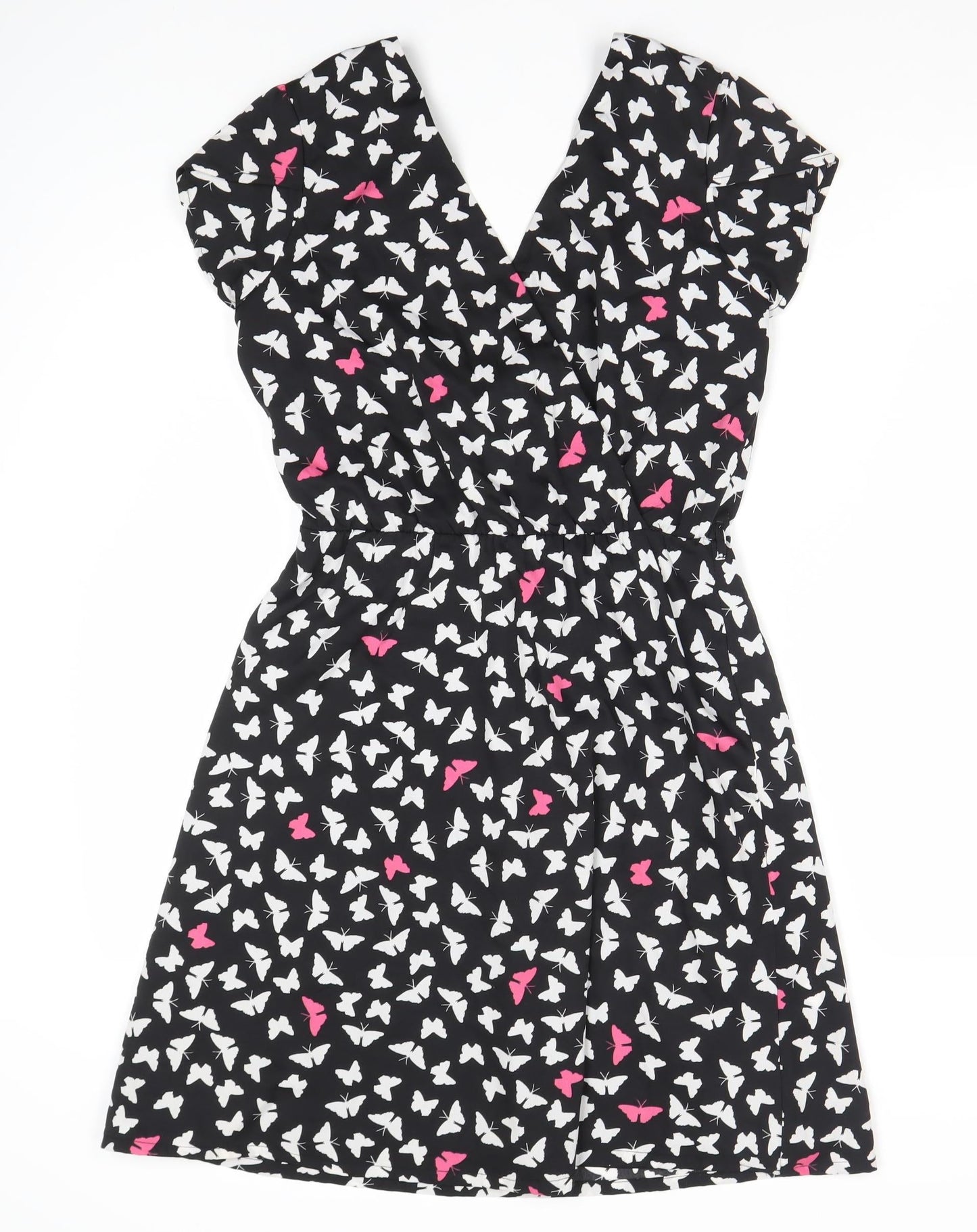 Debenhams Women's Black Butterfly A-Line Dress Size 8