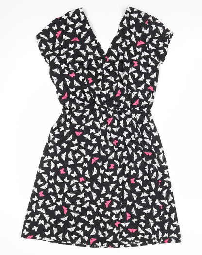 Debenhams Women's Black Butterfly A-Line Dress Size 8