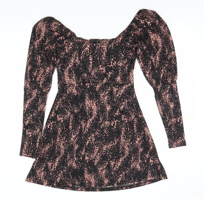 Topshop Women's Multicoloured Size 8 Animal Print Puff Sleeve Dress