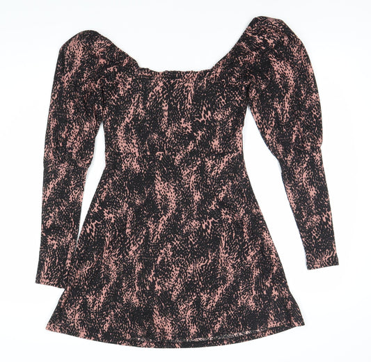 Topshop Women's Multicoloured Size 8 Animal Print Puff Sleeve Dress