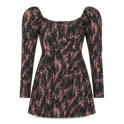 Topshop Women's Multicoloured Size 8 Animal Print Puff Sleeve Dress