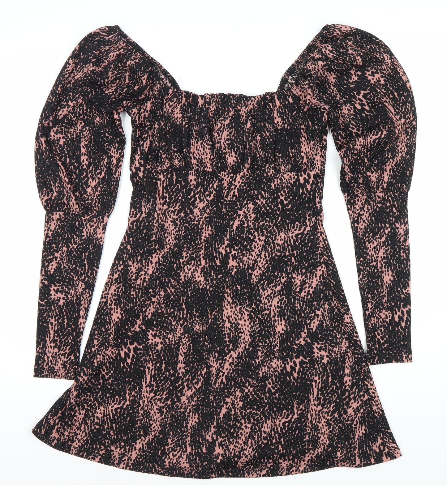 Topshop Women's Multicoloured Size 8 Animal Print Puff Sleeve Dress