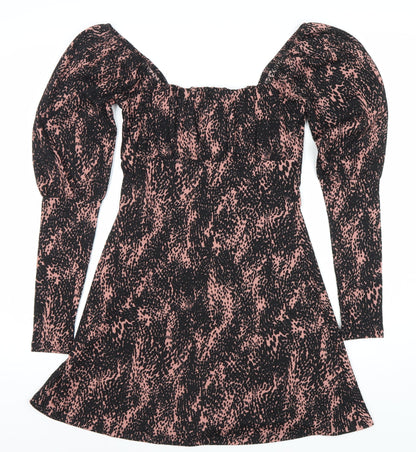 Topshop Women's Multicoloured Size 8 Animal Print Puff Sleeve Dress