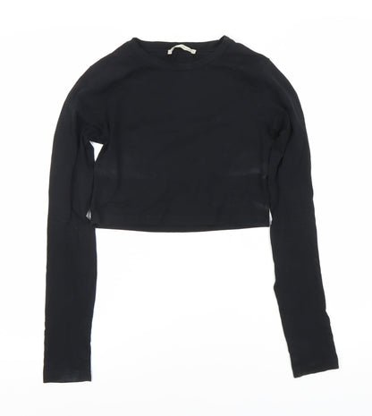 Urban Outfitters Women's Black Cropped Long Sleeve Top