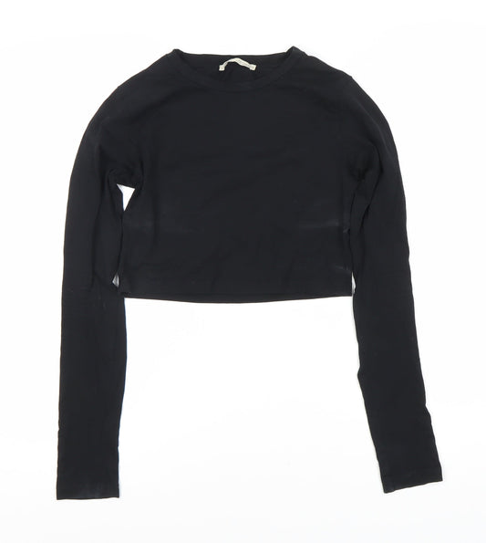 Urban Outfitters Women's Black Cropped Long Sleeve Top