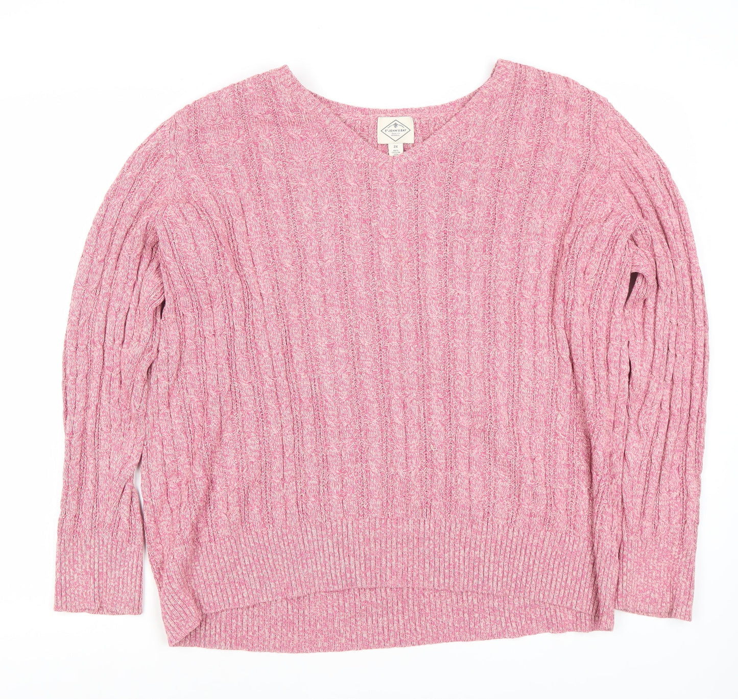 St John's Bay Women's Pink 2XL V-Neck Pullover Jumper