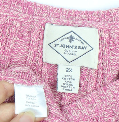 St John's Bay Women's Pink 2XL V-Neck Pullover Jumper