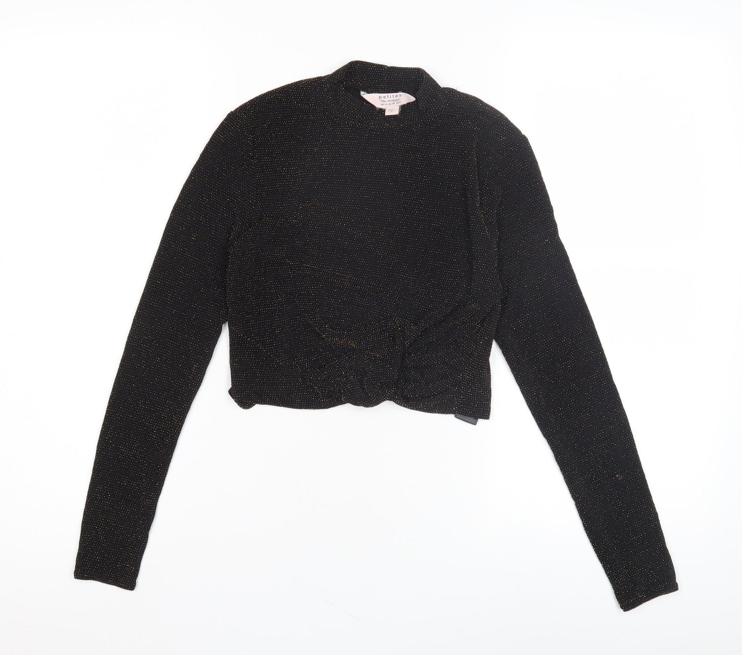 Miss Selfridge Women's Black Cropped Metallic Top Size 10