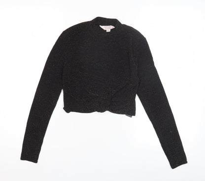 Miss Selfridge Women's Black Cropped Metallic Top Size 10