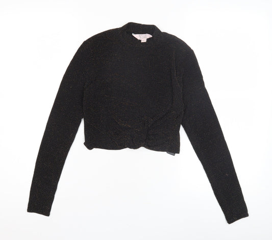 Miss Selfridge Women's Black Cropped Metallic Top Size 10