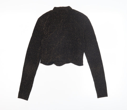 Miss Selfridge Women's Black Cropped Metallic Top Size 10