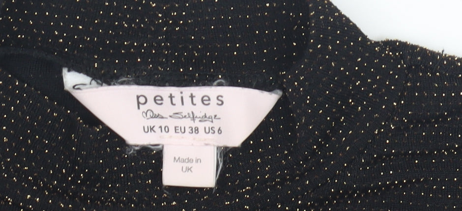 Miss Selfridge Women's Black Cropped Metallic Top Size 10