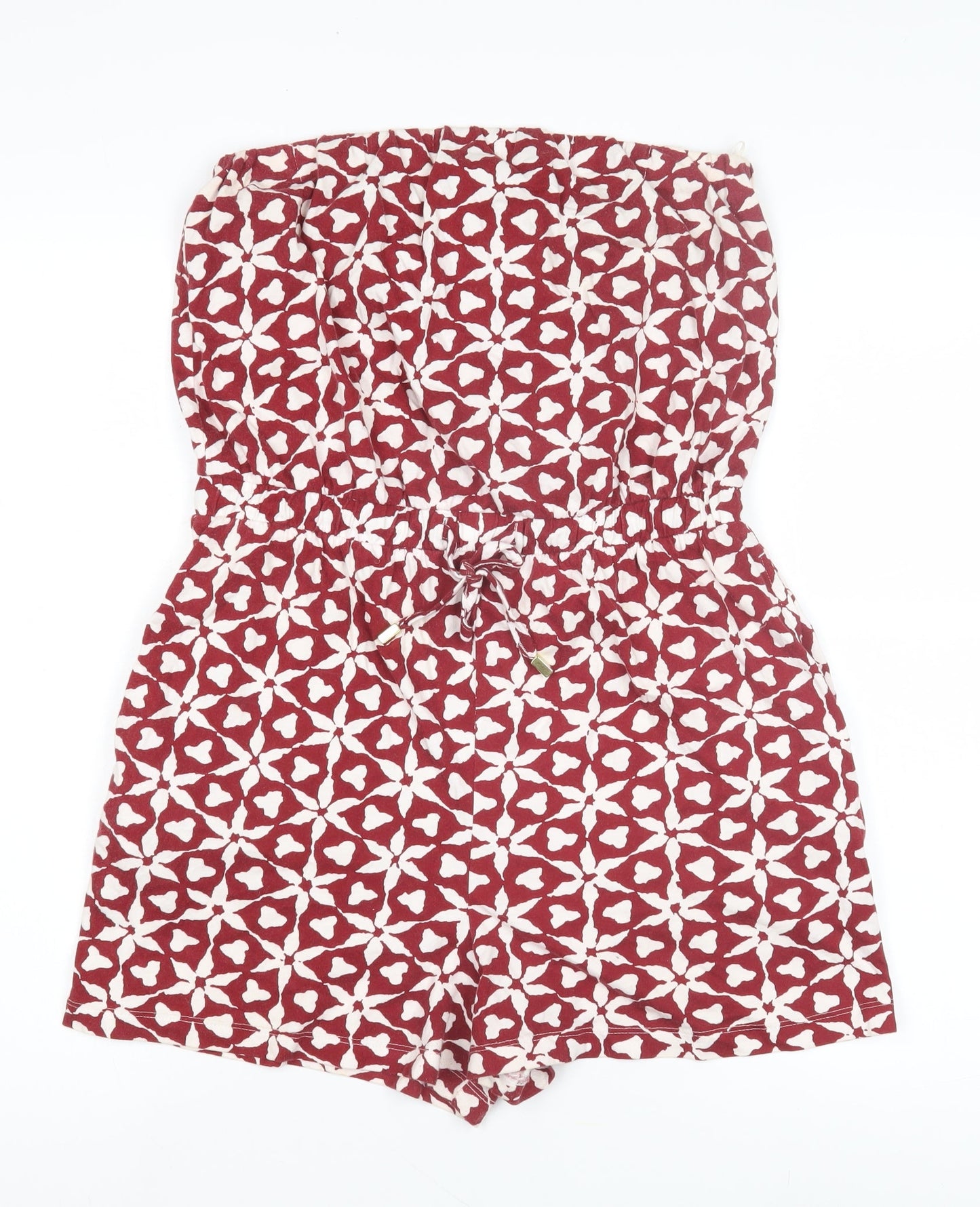 Next Women's Red Geometric Cotton Playsuit, Size 10