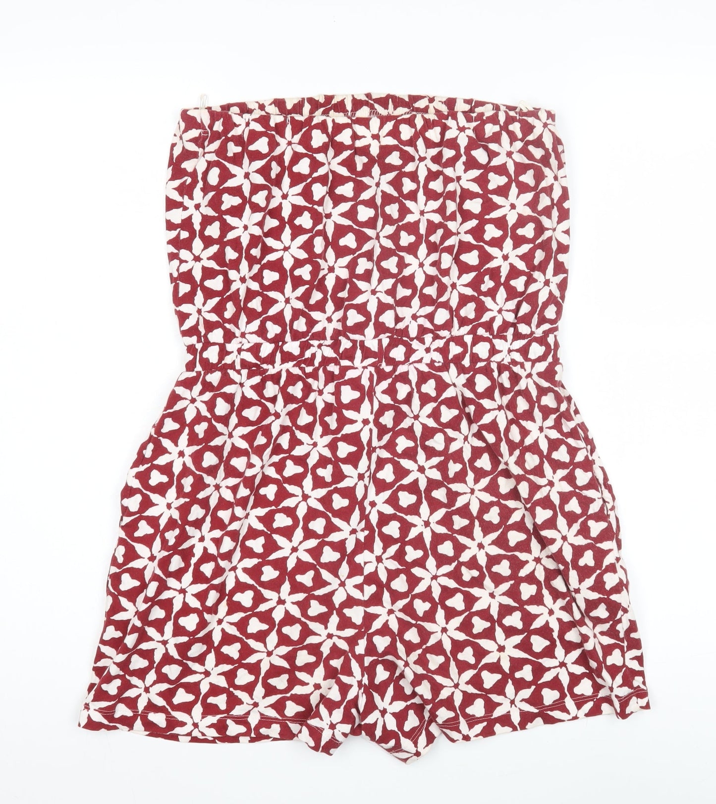 Next Women's Red Geometric Cotton Playsuit, Size 10