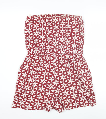 Next Women's Red Geometric Cotton Playsuit, Size 10