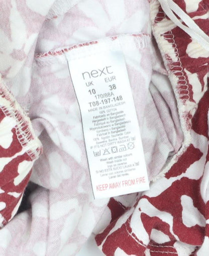 Next Women's Red Geometric Cotton Playsuit, Size 10