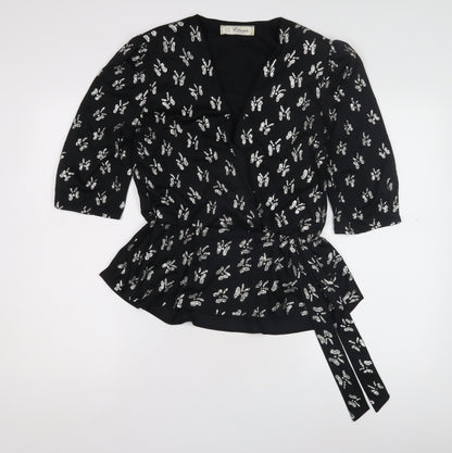 Womens UK Size 14 Debenhams Black Wrap Blouse