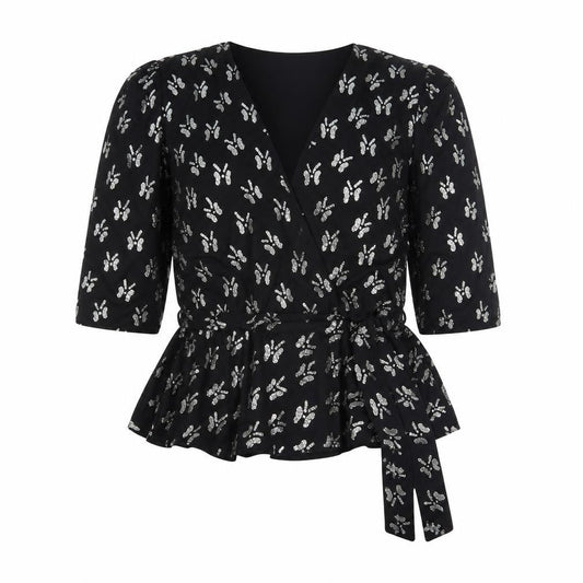 Womens UK Size 14 Debenhams Black Wrap Blouse