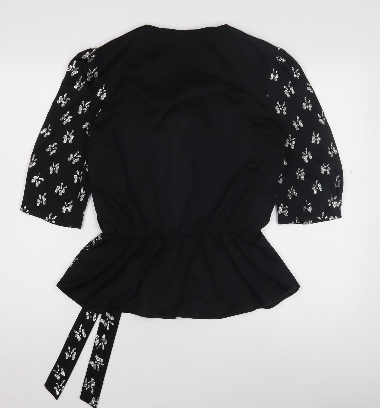 Womens UK Size 14 Debenhams Black Wrap Blouse