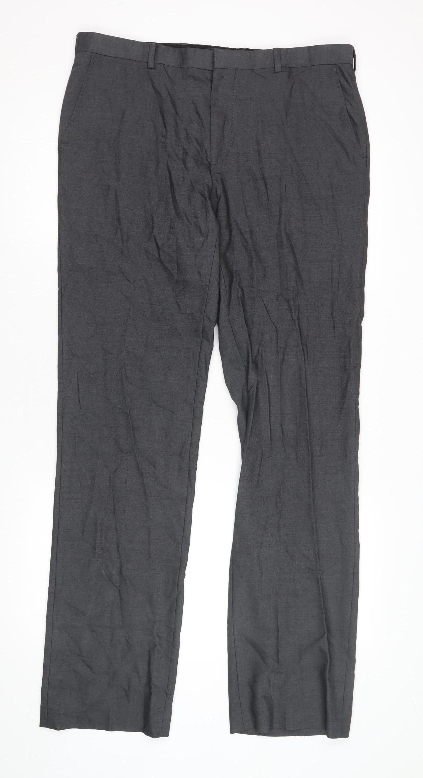 River Island Men's Black Wool Blend Straight Trousers
