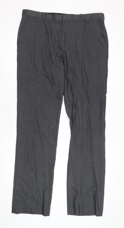 River Island Men's Black Wool Blend Straight Trousers