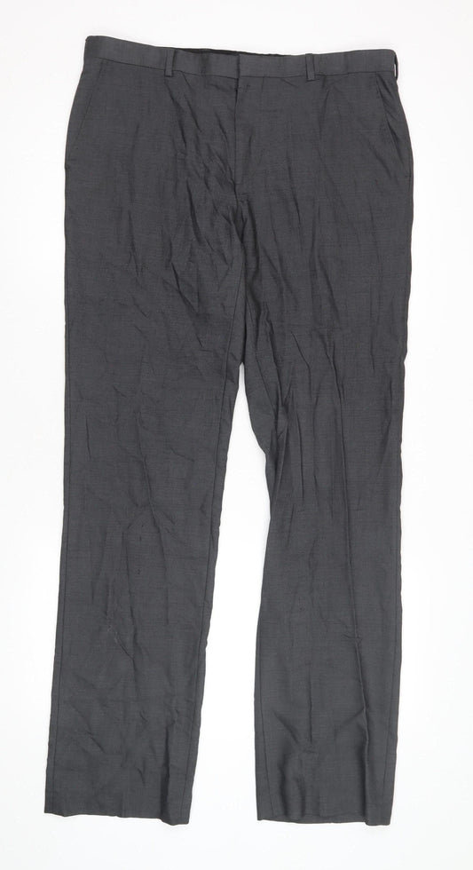 River Island Men's Black Wool Blend Straight Trousers