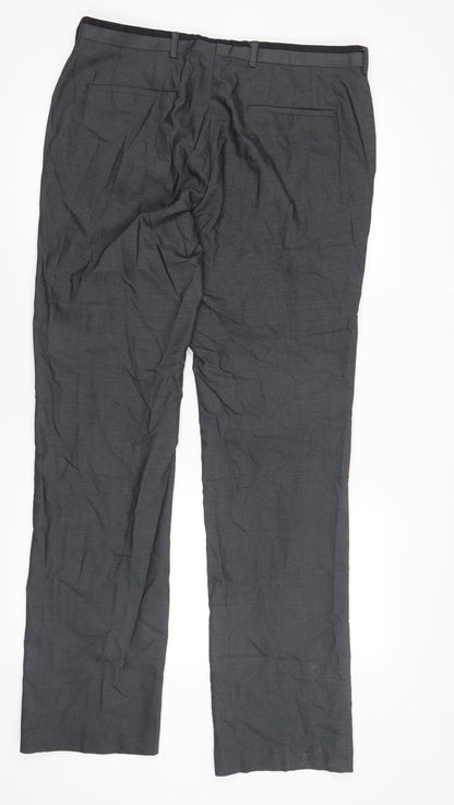 River Island Men's Black Wool Blend Straight Trousers